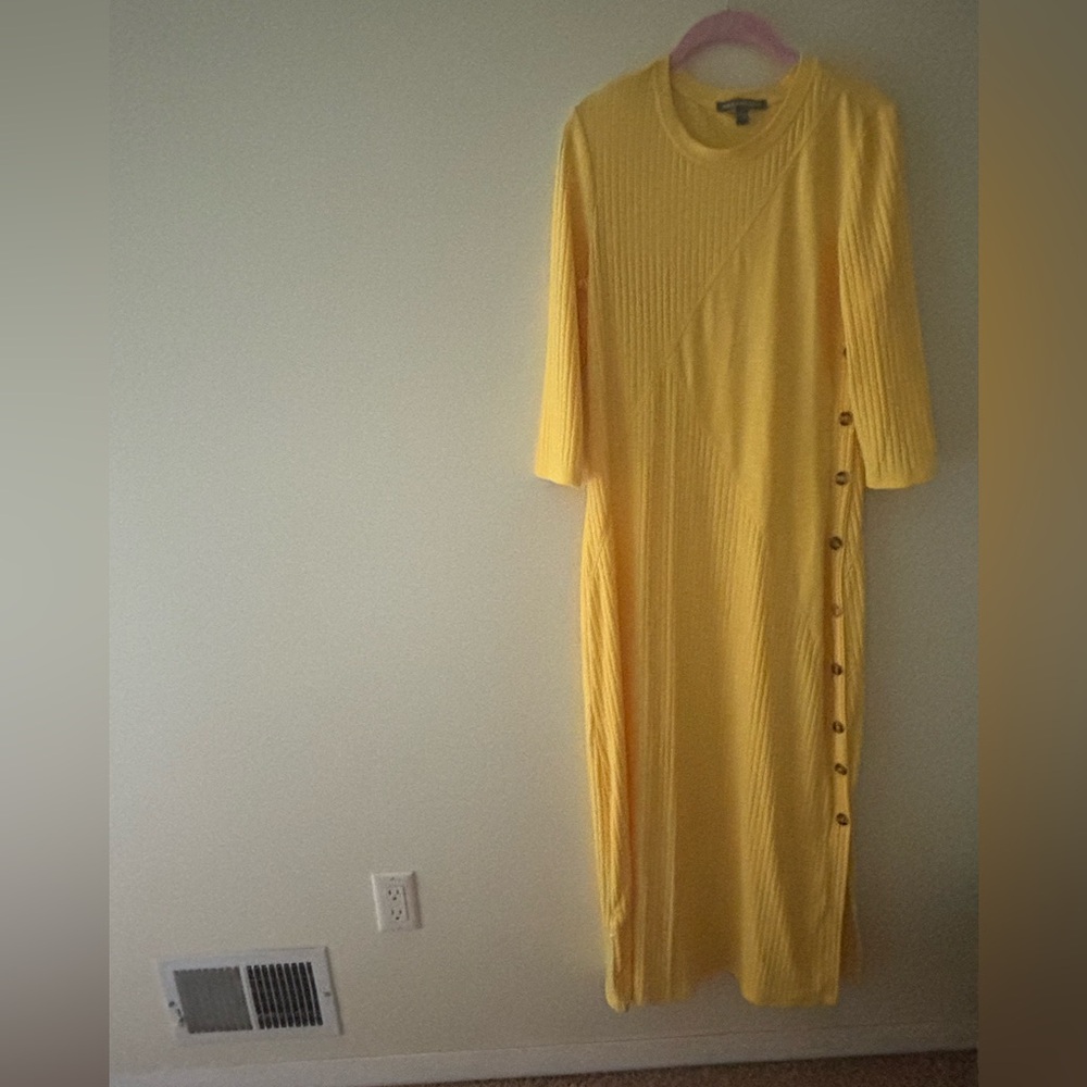 Sale! New Kate & Mallory Yellow Long Sleeve Dress w/ Side Button Detail